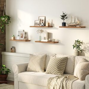 Estantes Flotantes de <span class=keywords><strong>Madera</strong></span> Rústica de 15.8 Pulgadas, Resistentes, de Cuatro Niveles, Multifuncionales, con Soporte Oculto <span class=keywords><strong>para</strong></span> Almacenamiento en Baño y Cocina - Product Image 6