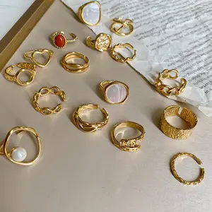 Hot Selling 64sku Minimalistische Ringen Groothandel Bulk Trendy Ringen Messing Verstelbare Holle Ringen Voor Dames Meisjes
