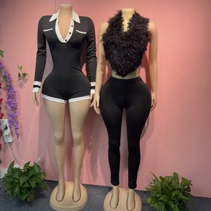 Tuta Intera Classica da Donna 2026, Stile Hipster con Colori a Contrasto, Colletto a Risvolto, Monopetto, Maniche Lunghe, Aderente e Slim - Product Image 3