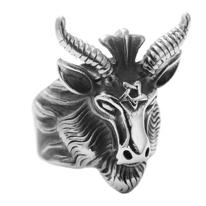 Animal Sheep Head <b>Ring</b> Silver Men's Punk Retro Stainless Steel Six Pointed Star 27050 - Product Image 3