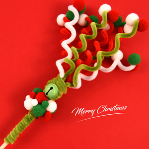 DIY Handmade <b>Cat</b> Teaser Stick <b>Plush</b> Pom Pom Toy Christmas Gift For <b>Cats</b> Boredom Buster Manual Operation Cartoon Style - Product Image 2