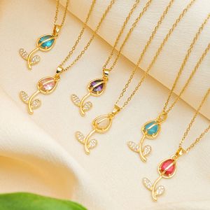 <span class=keywords><strong>Collana</strong></span> di Lusso da Donna con Ciondolo a <span class=keywords><strong>Tulipano</strong></span> in Cristallo Multicolore Placcato Oro, Catena Sottile in Acciaio Inossidabile 316L, Gioielli alla Moda - Product Image 5