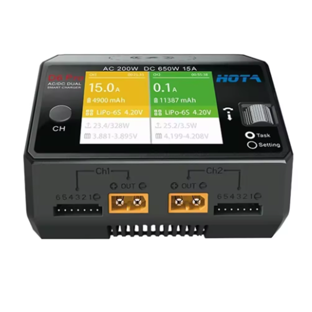 HOTA D6 Pro AC 200W DC 650W 15A D6 DC 2X325W 2X15A Charger With Wireless Charging for 1-6S Lipo LiHV/NiZn/Nicd/NiMH Battery RC