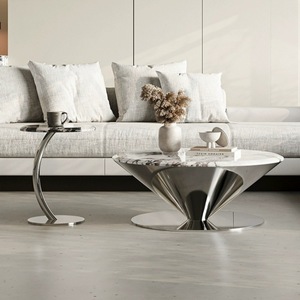 Mesa de Centro Moderna Minimalista de Mármol y Acero Inoxidable para Sala de Estar - Mueble Duradero, Ecológico y Fácil de Limpiar - Product Image 5