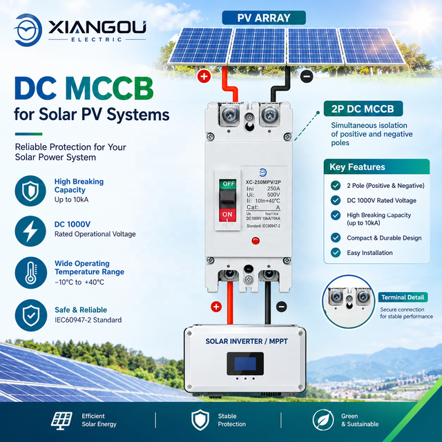 DC MCCB 2 Pole Molded Case Circuit Breaker for Solar PV Battery BESS DC Distribution System Solar DC Breaker