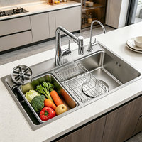 Évier de cuisine monobloc avec panneau incliné, sans robinet, évier de cuisine monobloc à monter en une seule pièce, évier de cuisine avec vidange de 185 mm