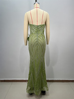 Robes de soirée maxi sirène en maille transparente ornée de strass floraux verts de luxe sur mesure, robe de soirée élégante, tenue de soirée sexy, couture