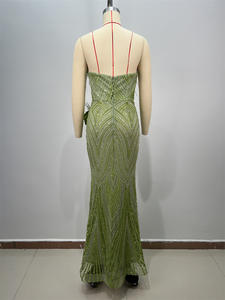 कस्टम लक्जरी हरी पुष्प गैंडे मेथी मैक्सी कपड़े सुरुचिपूर्ण शाम के गाउन सेक्सी कपटी - Product Image 5
