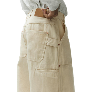 Pantalon de travail en toile beige classique pour homme, coupe ample et jambe large, avec double genouillère, personnalisable avec logo, style streetwear, vente en gros - Product Image 4