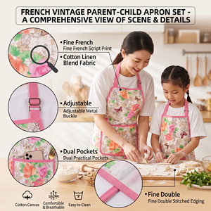 Juego de <span class=keywords><strong>Delantales</strong></span> <span class=keywords><strong>Personalizados</strong></span> de Estilo Vintage Francés con Estampado Floral para Madre e Hija, <span class=keywords><strong>Delantales</strong></span> de Cocina de Lona de Algodón con Bolsillos - Product Image 4