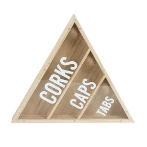 Penjualan Terbaik terbaru desain piramida alami kayu Paulownia dengan 3 sel untuk dipasang di dinding atau meja berdiri pemegang gabus anggur