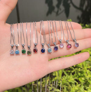 Ciondolo Rotondo in Argento Sterling S925 con Zirconia Cubica Colorata, Charm per Collana, Gioielli di Moda - Product Image 2