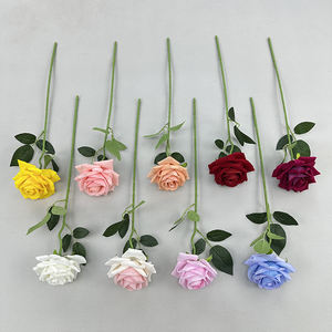 Rose artificielle à grande courbe, à une seule branche, en flocage, pour décoration intérieure, vente en gros - Product Image 2