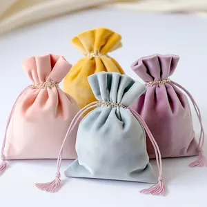 Hot Selling Custom Drawstring Large Canvas Bags Luxury Velvet Pouches For Necklace