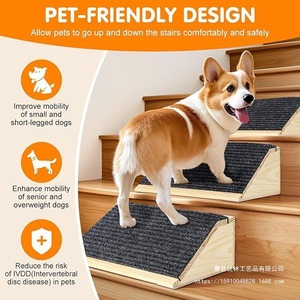 ทางลาดไม้สำหรับสุนัข 30x26x15 ซม. บันไดสัตว์เลี้ยงมุมต่ำสำหรับสุนัขและแมวตัวเล็ก พร้อมพื้นผิวผ้าทนทานต่อการสึกหรอ - Product Image 4