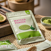 Bolsa plana personalizada a prueba de humedad a prueba de sol con tres sellos laterales y cremallera para polvo de Matcha orgánico, bolsa de Mylar en polvo instantáneo