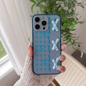 Coque de téléphone antichoc en TPU+PC sans cadre, motif paysage urbain peint par pulvérisation, avec autocollant nœud 3D à pois stéréo couleur unie pour 12/13/14/15/16/17 - Product Image 3