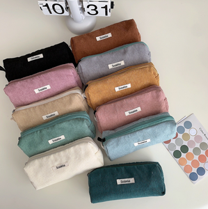 Grote Capaciteit Corduroy Draagbare Rechthoekige Bureau Etui Retro Rits Student Briefpapier Tas Promotie Cadeau Make-Up Tassen - Product Image 1