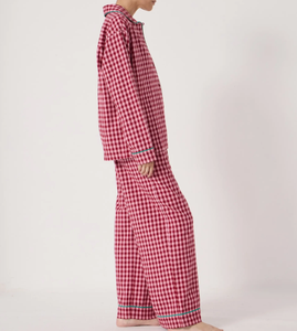 Pyjama en coton ample pour femmes, ensemble de vêtements de nuit pour femmes, pyjama à carreaux rouges à manches longues, pantalon de détente, ensemble 2 pièces - Product Image 3