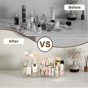 <b>Makeup</b> Organizer Countertop for <b>Vanity</b>, Rotating Perfume Tray with 5-compartment Cosmetic and Skincare Organizers - Product Image 4