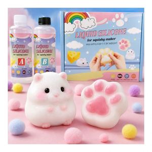 Kit de moulage de squishies pour loisirs créatifs, caoutchouc de silicone bicomposant, moules pour animaux, pâte colorante, gobelets doseurs, mélangeurs en bois - Product Image 5