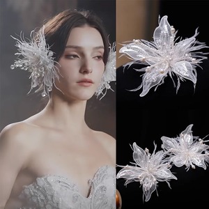 Clips de bec de canard fleur de dentelle blanche faits à la main fée beauté <span class=keywords><strong>plume</strong></span> pince à <span class=keywords><strong>cheveux</strong></span> mariée mariage épingle à <span class=keywords><strong>cheveux</strong></span> - Product Image 1