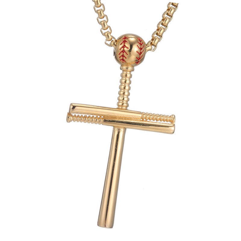 Baseball Bat & Cross Pendant Necklace For Men & Boys - Stainless Steel Religious Sports Jewelry Gift - View #6