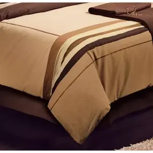 Juego de Ropa de Cama de Algodón de 12 Piezas con Diseño de Rayas Clásicas para el Hogar, Color Chocolate - Product Image 3
