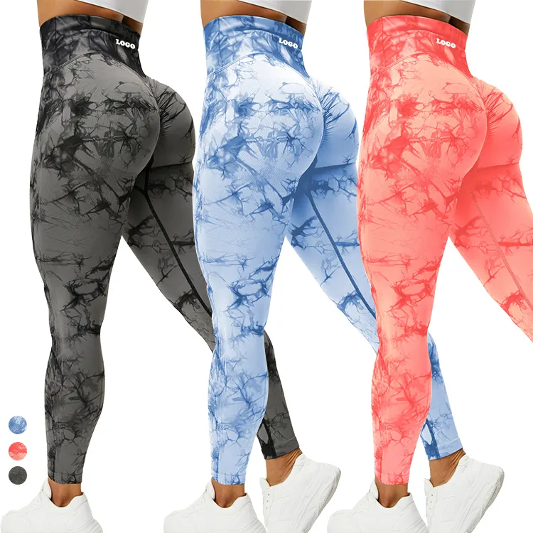 Hot cô gái cao eo liền mạch scrunch Butt TIE DYE phòng tập thể dục xà cạp Activewear chiến lợi phẩm mông nâng thể thao Yoga mặc tập thể dục tập thể dục quần