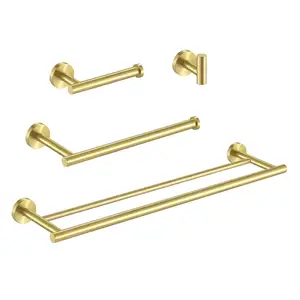 4 pezzi Set di ferramenta da bagno in ottone spazzolato in acciaio inox, doppio asciugamano <span class=keywords><strong>e</strong></span> <span class=keywords><strong>porta</strong></span> <span class=keywords><strong>carta</strong></span> <span class=keywords><strong>igienica</strong></span> con gancio portasciugamani - Product Image 1