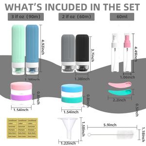 Ensemble de bouteilles de voyage en silicone, étanches et rechargeables, avec sac de rangement pour cosmétiques, shampooing, lotion, contenants pour les voyages, la salle de sport, l'usage quotidien - Product Image 3