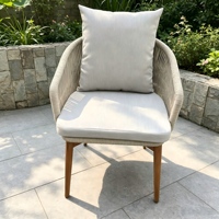 Vente en gros de mobilier de salle à manger d'extérieur Chaise de salle à manger avec base en bois de teck Chaise de jardin en corde tissée en aluminium tout temps pour hôtel restaurant