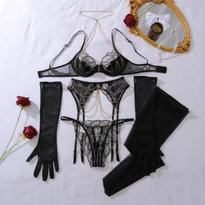 Lingerie à chaîne métallique de qualité supérieure avec gants bas voir à travers le soutien-gorge culotte ensemble <span class=keywords><strong>porte</strong></span>-jarretelles sous-vêtements Sexy femmes fines - Product Image 6