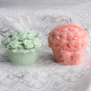 Día de San Valentín 3D Rosa cesta forma vela moldes de silicona para hacer vela resina Pilar aromaterapia velas cera jabón flor - Product Image 1