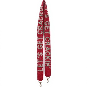 CRYSTAL CRAFT LETS GET CRACKIN Sangle de sac à main perlée brodée faite main en perles de rocaille or blanc personnalisée, motif 'Hook Em Horns' - Product Image 1