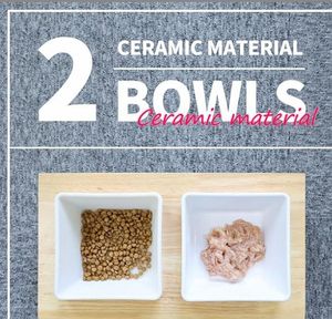 Bol surélevé en bois massif pour chat bols de nourriture pour animaux de compagnie avec support en céramique surélevée ensemble de support de vaisselle pour chat Double bol <span class=keywords><strong>station</strong></span> d'alimentation pour chat - Product Image 3