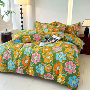 Double Gauze Bedding Set 3pcs 4pcs <strong>Boho</strong> Duvet Cover Vintage Floral Bedsheet Set Bed Linen Microfiber US/<strong>UK</strong> Bed Set Home&amp;Hotel - Product Image 3