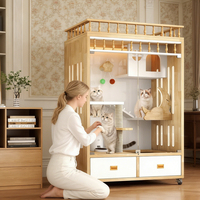 Nouvelle arrivée : Villa pour chat d'intérieur moderne et luxueuse en bois, grande, multifonctionnelle, respirante et spacieuse, avec roulettes mobiles
