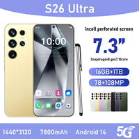 Smartphone S26 Ultra 5G, écran 7,3 pouces, appareil photo 108MP, zoom numérique 10X, Android 14, 16 Go de RAM, 1 To de stockage, batterie 7800 mAh, cadre métallique, Face ID