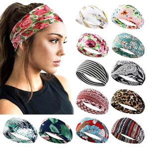 Set di 12 Fasce per Capelli da Donna in Spandex/Cotone con Stampa Animalier Boho, Larghe ed Elastiche, per Yoga e Allenamento - Product Image 1