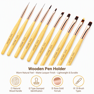Streak Free Nylon Nail Brush 1 or 10Pcs Yellow Wood Handle Liner Flat Oval Non Shedding UV Gel Salon Manicure Tool <b>Set</b> - Product Image 4