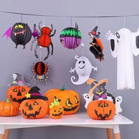Ensemble de citrouilles d'Halloween en nid d'abeille-Lanternes lumineuses d'horreur en papier en forme de citrouille fordable pour la décoration de fête d'Halloween