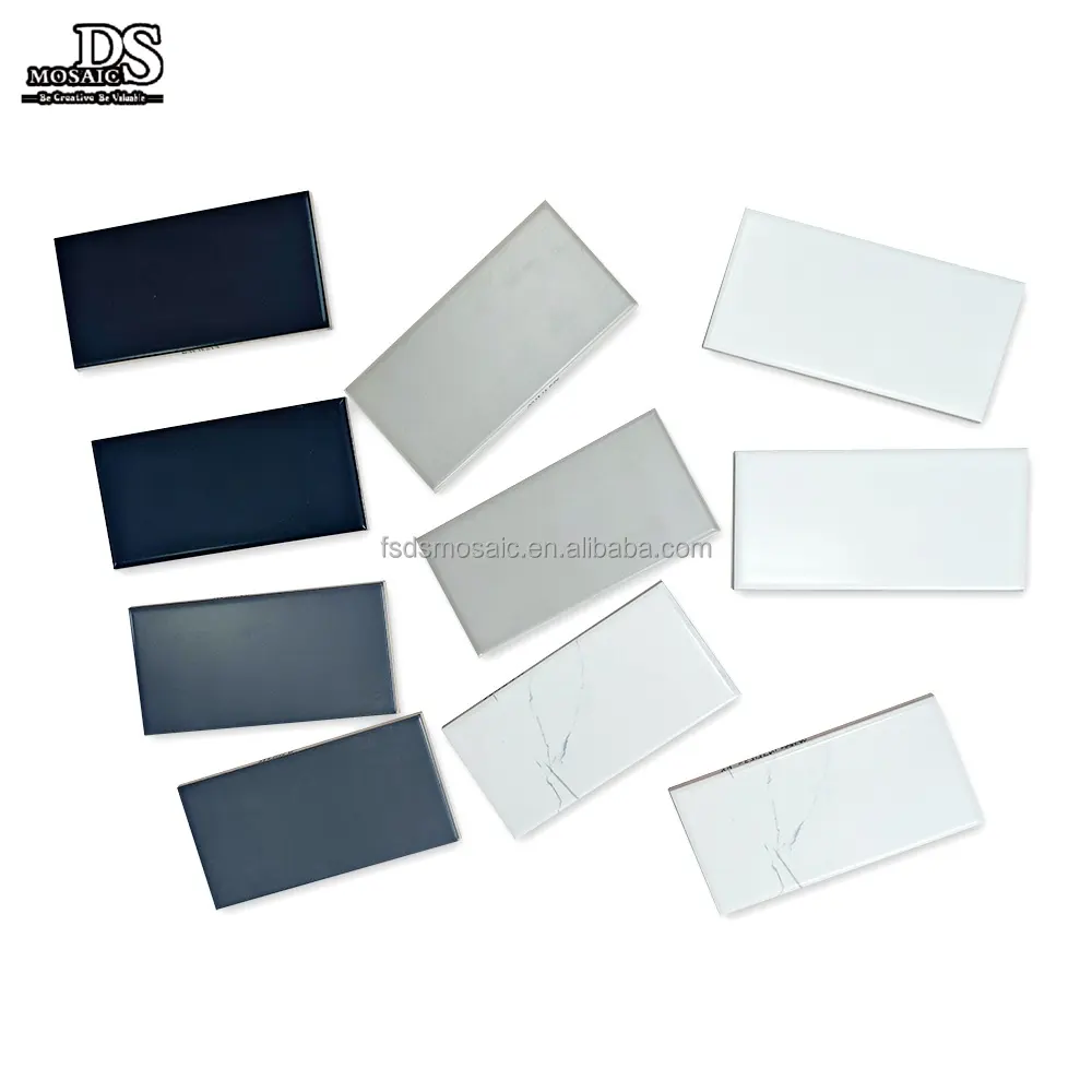 Superficie opaca lucida 3*6 pollici mattoni fatti a mano decorazione d'interni cucina Backsplash bagno nero bianco ceramica piastrelle da parete