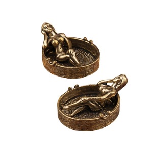 Brass Woman Sunbathing Figurine Round Desktop Ashtray <b>Retro</b> Style Home <b>Decor</b> Metal Craft - Product Image 5