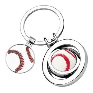 Porte-clés de baseball avec breloque pièce rotative, design métallique, cadeau sportif - Product Image 1