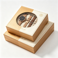 Boîte d'emballage en papier pour montre connectée 7-en-1, style luxe léger, avec fenêtre en PVC et base, gaufrée feuille d'or, vente en gros