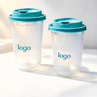 Gobelets jetables en PP écologiques avec logo personnalisé, 90 mm, couvercle transparent en forme de U, 12-24 oz, gobelets givrés pour desserts, café, lait