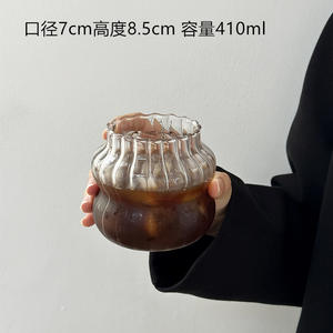 Taza de oruga de vidrio de borosilicato alto Rayas verticales de gran capacidad para bebidas frías o café - Product Image 6