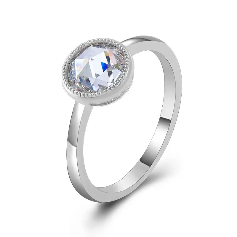Bezel Set Rose Cut Moissanite Ring 1.5ct Rose Cut Moissanite Engagement Ring Milgrain Diamond Wedding Ring,Anniversary gift