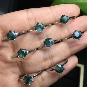 Wholesale Crystal Rings Fashion Jewelry Green <strong>Gem</strong> S925 Silver <strong>Moss</strong> <strong>Agate</strong> Rings for Gifts - Product Image 4